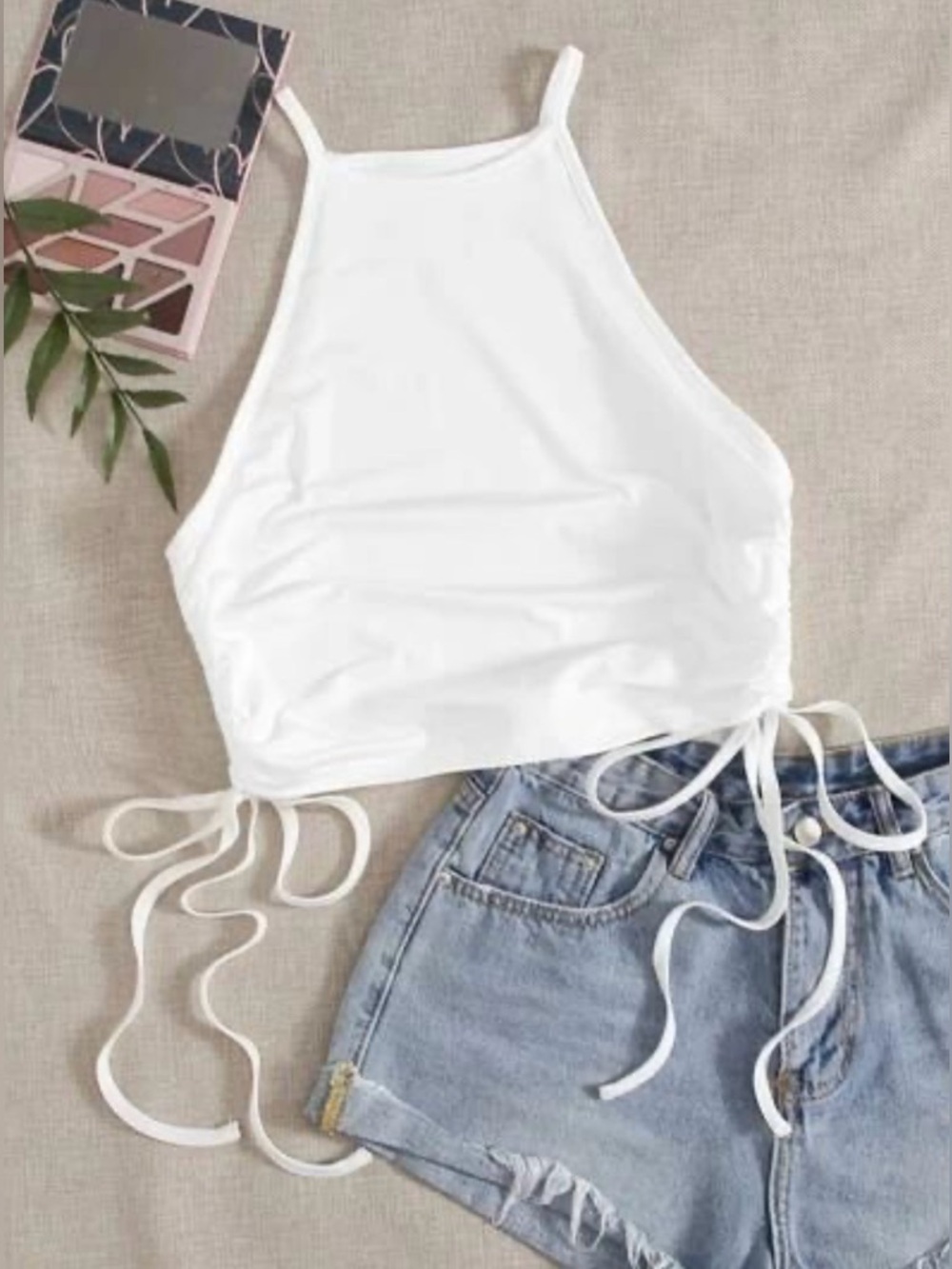 YMI Collection Halter Side Tie Crop Top, White, Size S, EUC